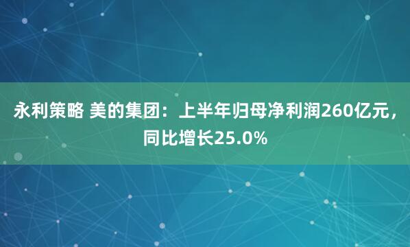 永利策略 美的集团：上半年归母净利润260亿元，同比增长25.0%